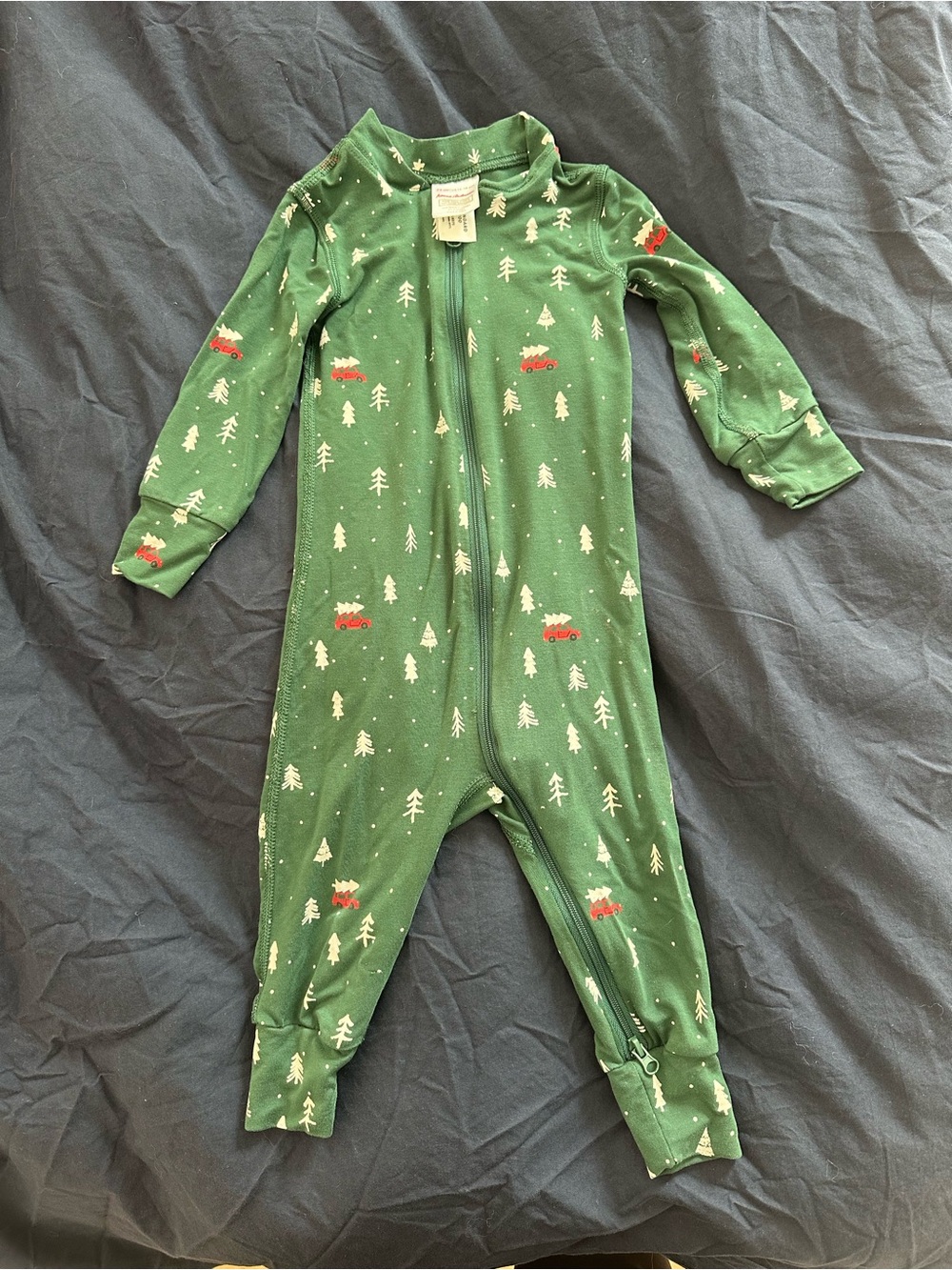 Hanna Andersson Green Holiday Tree and Red Truck Zipper One-Piece
